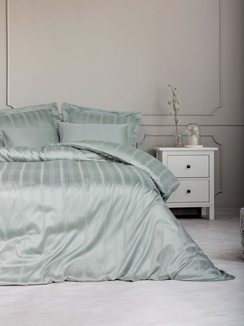 Set cuvertura matlasata dubla Bamboo, L'essentiel Maison, Bamboo Stripe, Verde menta - imagine 5